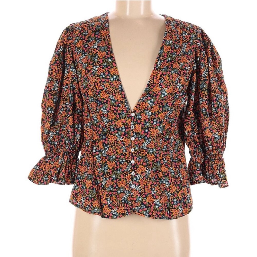 Free People I Found You Floral Print Cotton Boho Blouse Top | Medium